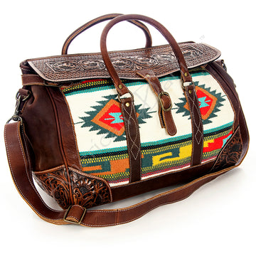 American Darling Duffel Hand Tooled Saddle Blanket Genuine Leather Women Bag Western Handbag Purse|